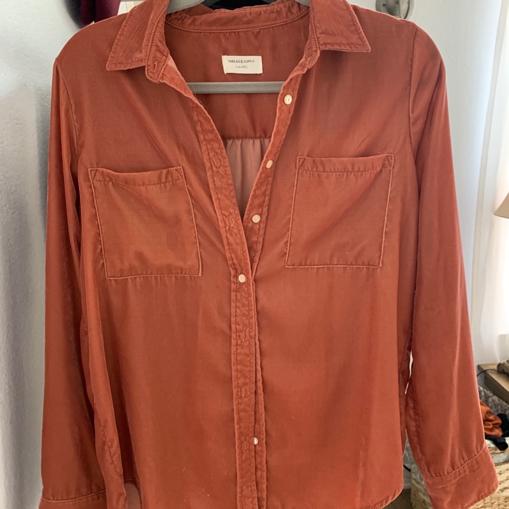 Velvet button down top